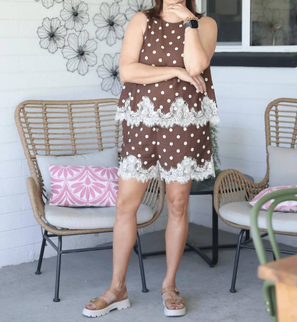 NEW ENTRO lace polka dot set in cocoa brown